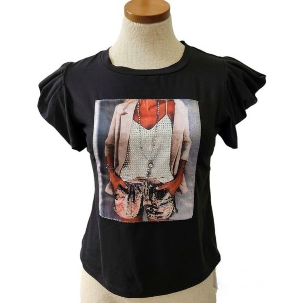 Occasion Women Top Short Sleeve Graphic Tee Bling Bling